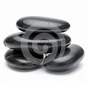 Balanced Smooth Black Spa Stones on White Background
