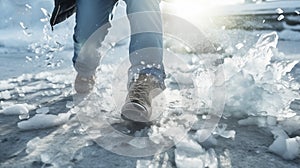 Carefully navigate icy terrain, walking cautiously on frozen surfaces.AI Generated