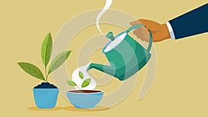 Carefully pouring the hot water over the tea leaves allowing them to awaken and release their flavor.. Vector photo