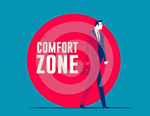 Carefully stepping out of a comfort zone. Business vector concept