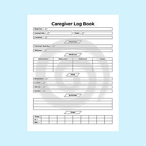 Caregiver KDP interior notebook template. Physician daily routine and patient information tracker template. KDP interior logbook.