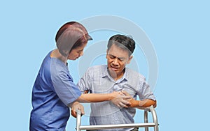 Caregiver take care  patient man ,heart disease