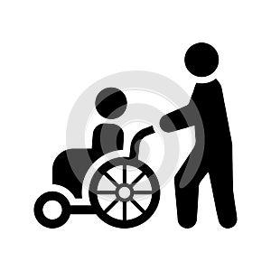 Caregivers, caretaker, disability icon. Black vector graphics