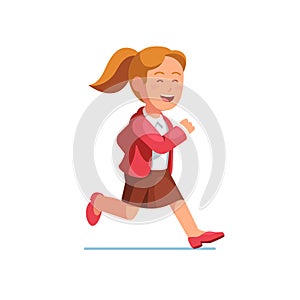 Careless and happy business woman running fast