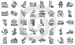 Careless person icons set, outline style