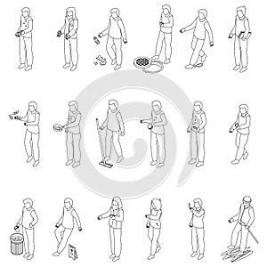 Careless person icons set vector outline