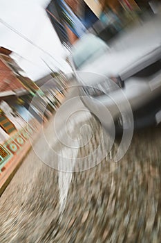 Careless street crossing car accident