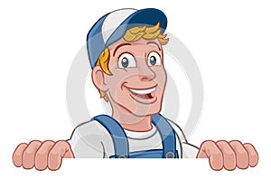 Caretaker Handyman Cartoon Construction Man Sign photo
