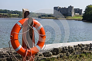 Carew castle with life belt