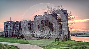 Carew Castle Pembrokeshire with the Millpond and Sunset