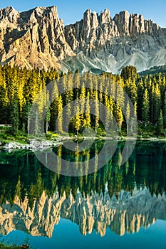 Carezza lake, Val di fassa, Dolomites, Alps, Italy