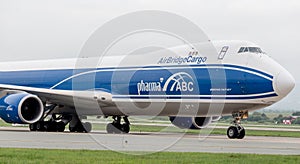 Cargo aircraft Boeing 747-BF of AirBridgeCargo Airlines company on a runway. Aviation and transportation