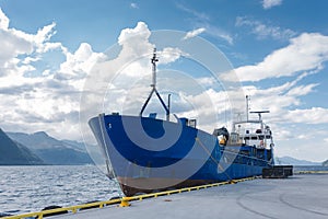 Cargo boat in dock, Norway