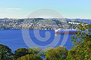 Cargo boat passing through the Bosphorus Strait. Hidiv KasrÃÂ±, Beykoz