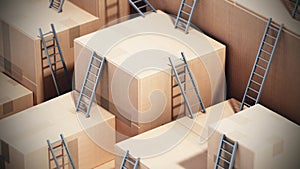 Cargo boxes connected with ladders. 3D illustration