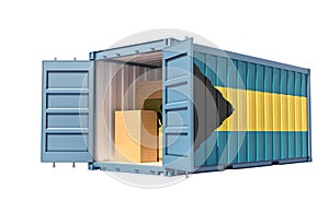 Cargo container with Bahamas national flag.