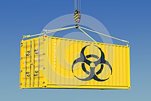Cargo container with bio-hazard waste concept. 3D rendering