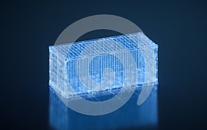 Cargo container with blue digital lines, freight and export, 3d rendering