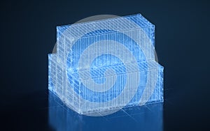 Cargo container with blue digital lines, freight and export, 3d rendering