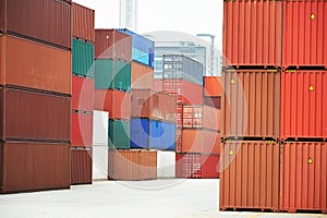 Cargo container boxes in dock terminal