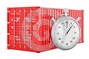 Cargo container with chronometer. Fast delivery concept, 3D rendering