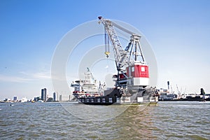 Cargo container in the harbor from Rotterdam Netherlands