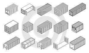 Cargo container icons set vector outline