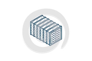 cargo container isometric icon. 3d line art technical drawing. Editable stroke vector