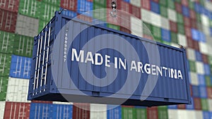 Cargo container with MADE IN ARGENTINA caption. Argentinean import or export related 3D rendering