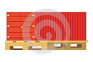 Cargo container over pallets vector illustration