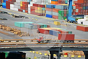 Cargo container in port and truck