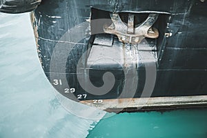 Cargo container ship anchored in harbor