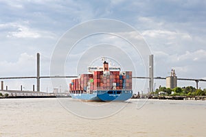 Cargo Container Ship Approaching Port of Savannah, GA