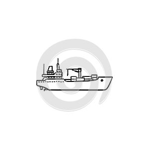 Cargo container ship hand drawn outline doodle icon.