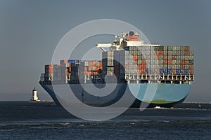 Cargo Container Ship Leaves Port