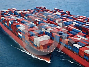 Cargo container ship. Logistics, shipping and freight transportation business concept