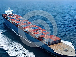 Cargo container ship. Logistics, shipping and freight transportation business concept