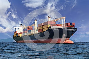 Cargo container ship in the ocean, Freight Transportation