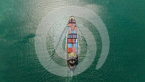 cargo container ship sailing in sea to import export goods and distributing products to dealer and consumers across worldwide, by