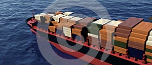 Cargo Container Ship at the sea. Extremely detailed and realistic high resolution 3d illustration