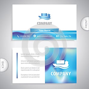 Cargo container ship. Transport and logistics freight centers for export and import. Business card template.
