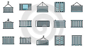 Cargo container storage icons set vector color