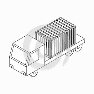 Cargo container on truck icon, isometric 3d style