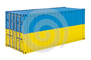 Cargo container with Ukrainian flag, 3d rendering