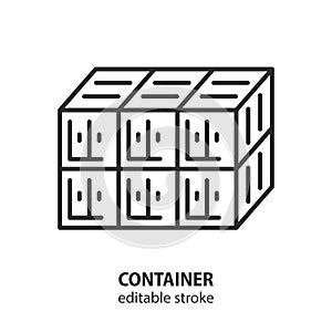 Cargo container vector line icon. Sign of storage and delivery. Editable stroke