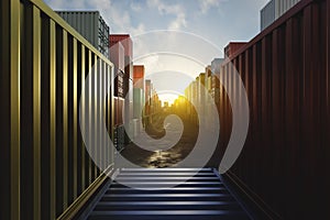 Cargo containers of different colors for logistics