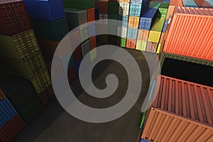 Cargo containers of different colors for logistics