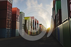 Cargo containers of different colors