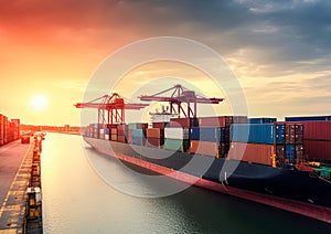 Cargo containers at sea port. Shipping and transportation. Ai Generative illustration