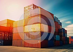 Cargo containers at sea port. Shipping and transportation. Ai Generative illustration